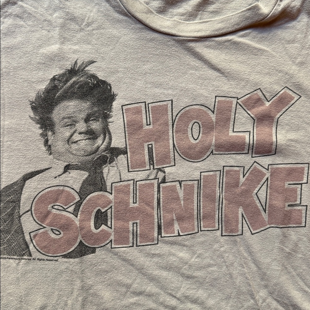 Chris Farley Gray Graphic T-Shirt with 'Holy Schnike' Print